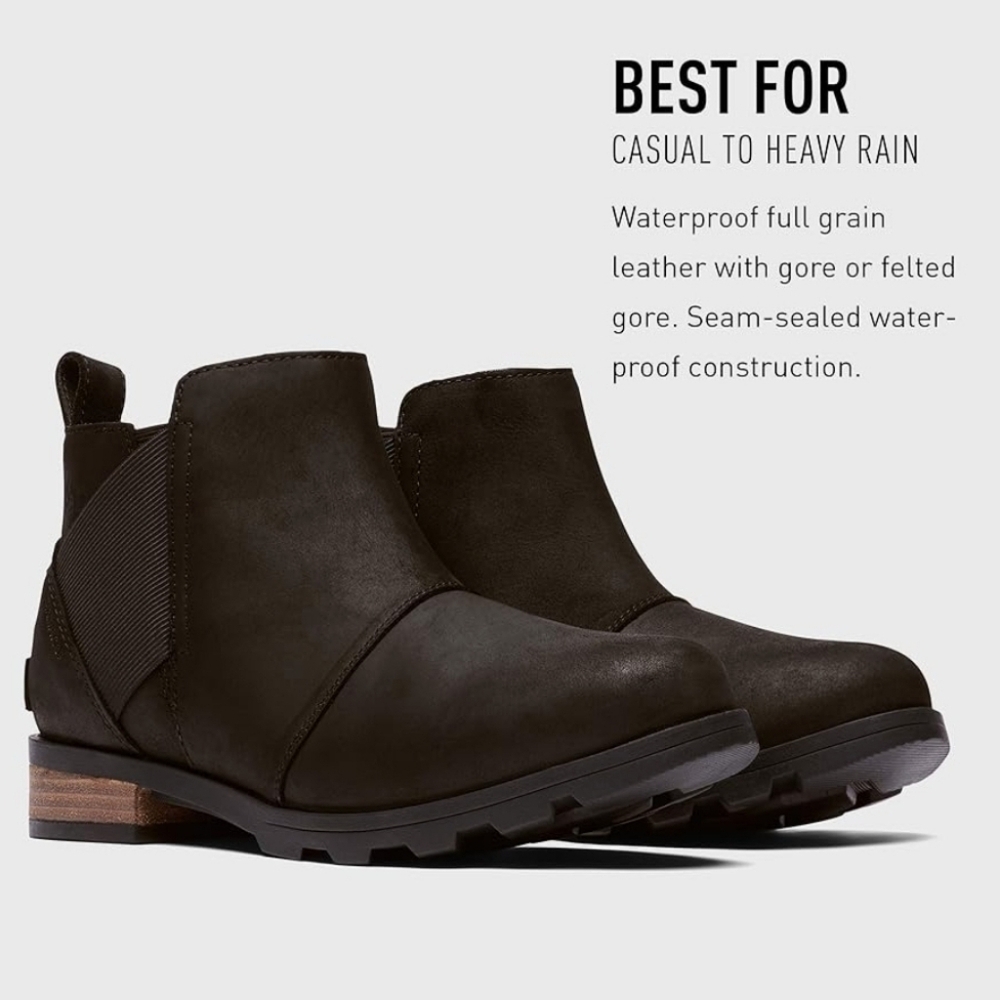Sorel Emelie Black Oiled Leather Waterproof Chelsea Ankle Boots Booties 7.5